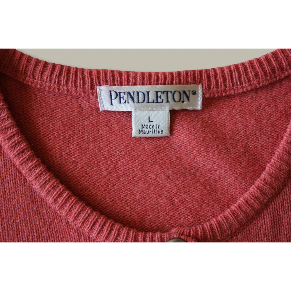 Pendleton Lambswool Button Front Cardigan Sweater Large Coral Preppy Classic - Picture 3 of 5
